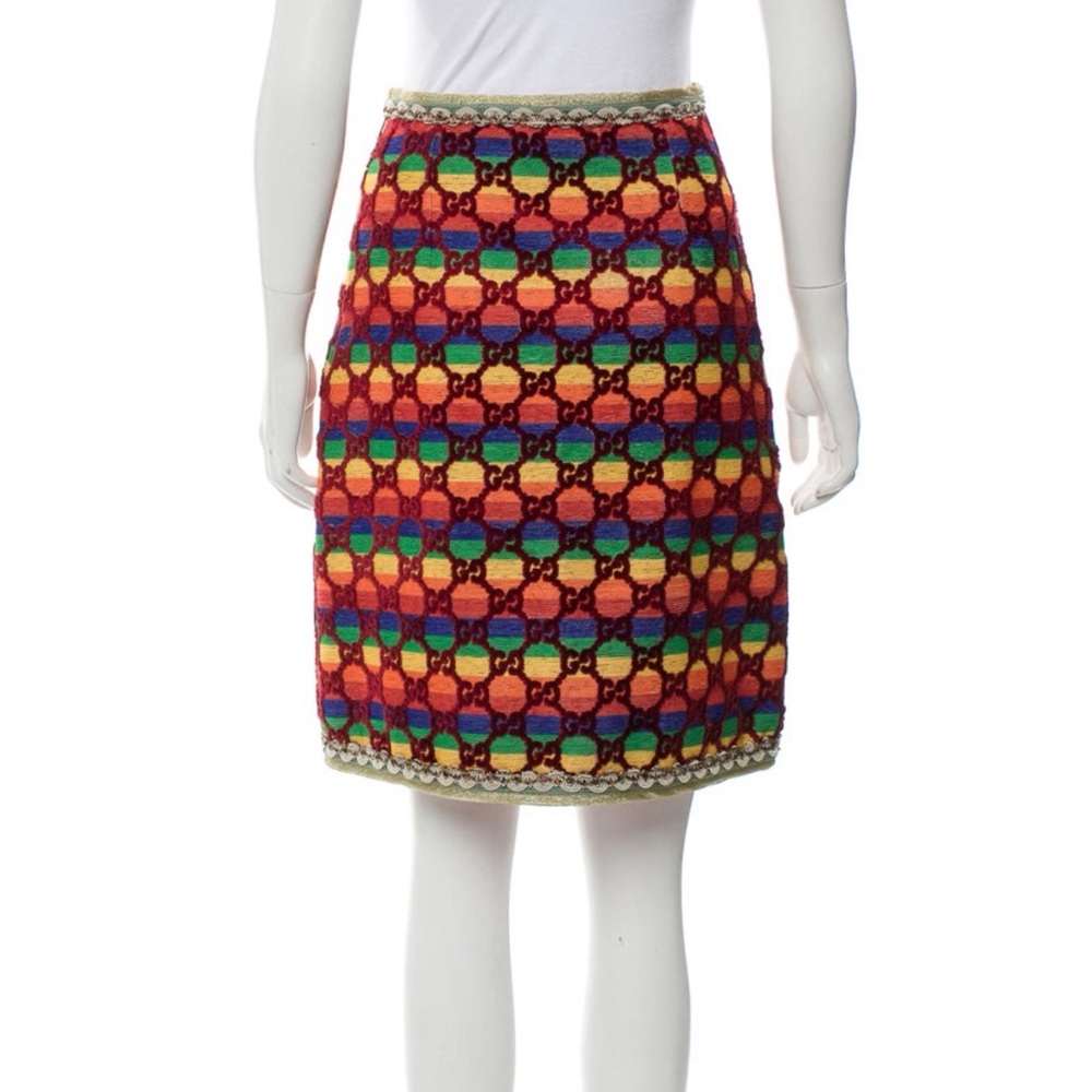 Gucci MultiColor Rainbow Velvet GG Logo Pencil Skirt SS18 Runway Size IT38 US2/4 - Picture 6 of 14